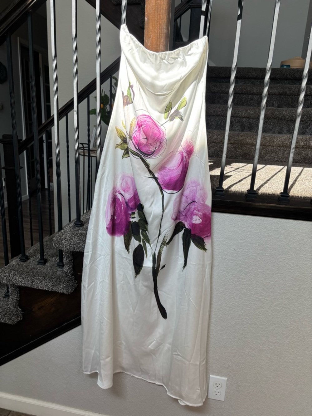 Fashion Nova Chloe Satin Maxi Dress - Ivory/combo size small - Picture 5 of 7